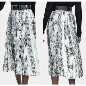 Zara Gray Snake Print Pleated Button Front Maxi Skirt XS
